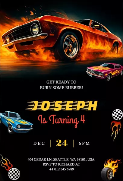 Vibrant Cars Racing Theme Birthday Celebration Invitation Template