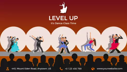 Vibrant Cartoon Dance Class Event Business Card Template