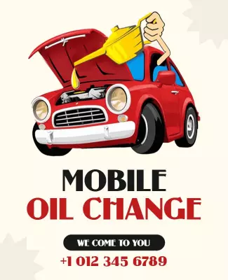 Vibrant Cartoon Style Mobile Oil Change Service Poster Template