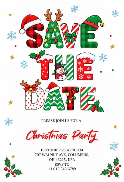 Vibrant Christmas Gathering Save the Date Invitation Template