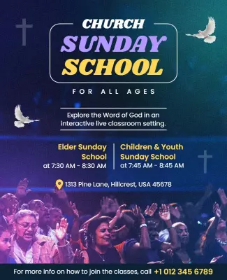 Vibrant Church Sunday School Community Learning Poster Template