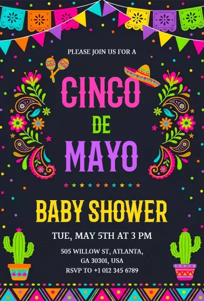 Vibrant Cinco De Mayo Baby Shower Celebration Invitation Template