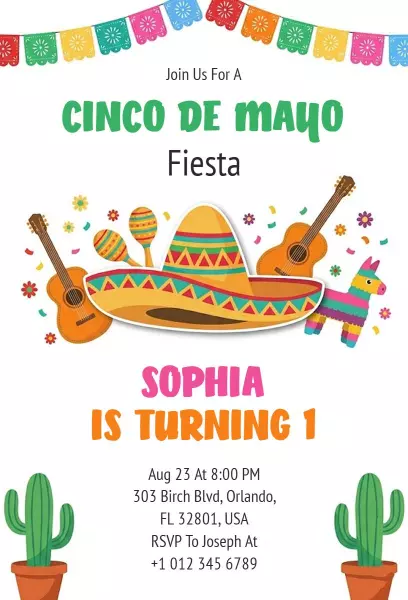 Vibrant Cinco De Mayo Birthday Fiesta Celebration Invitation Template