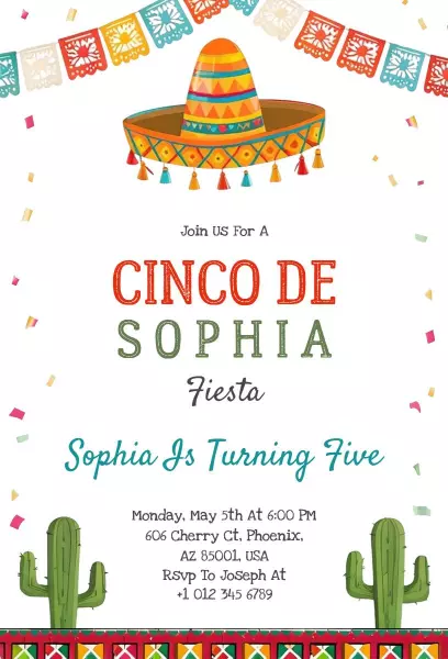 Vibrant Cinco de Mayo Fiesta Birthday Celebration Invitation Template