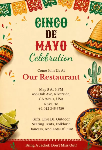 Vibrant Cinco De Mayo Restaurant Celebration Invitation Template