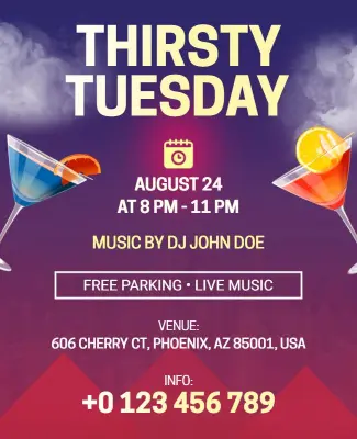 Vibrant Cocktail Night Thirsty Tuesday Event Flyer Template