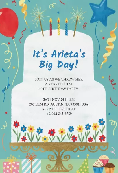 Vibrant Colorful 10th Birthday Bash Celebration Invitation Template