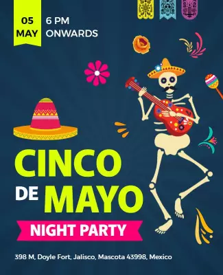 Vibrant Colorful Cinco de Mayo Night Party Poster Template