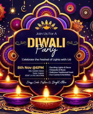 Vibrant Colorful Diwali Festival Celebration Party Poster Template
