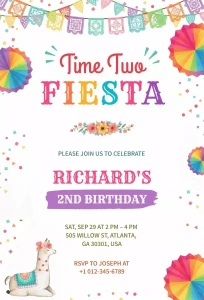 Vibrant Colorful Fiesta Birthday Celebration Invitation Template