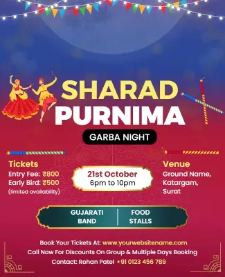 Vibrant Colorful Garba Night Celebration Poster Template