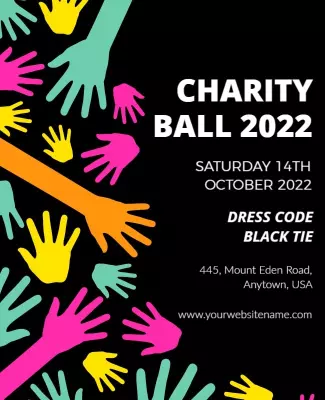 Vibrant Colorful Hands Charity Ball Invitation Poster Template