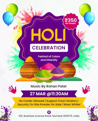 Vibrant Colorful Holi Celebration Festival Poster Template