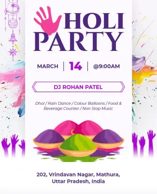 Vibrant Colorful Holi Festival Celebration Party Flyer Template