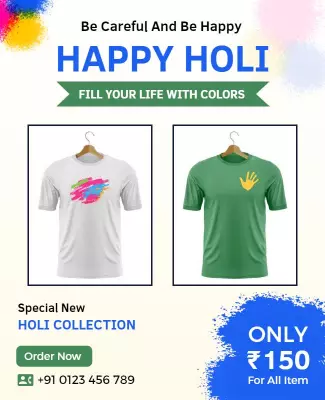 Vibrant Colorful Holi Festival Clothing Collection Poster Template
