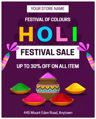 Vibrant Colorful Holi Festival Sale Poster Template