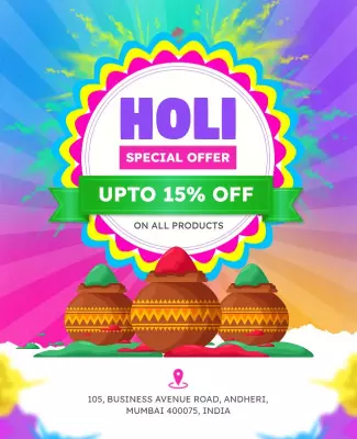 Vibrant Colorful Holi Festival Special Offer Poster Template