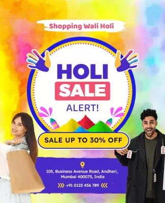 Vibrant Colorful Holi Sale Promotional Poster Template