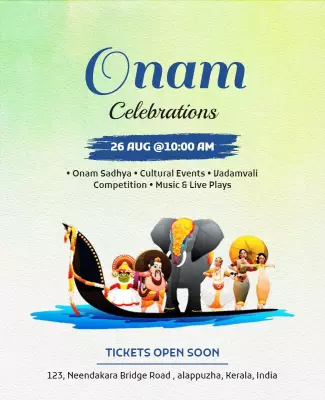 Vibrant Colorful Onam Festival Celebrations Poster Template