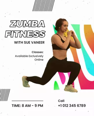 Vibrant Colorful Zumba Fitness Online Classes Poster Template
