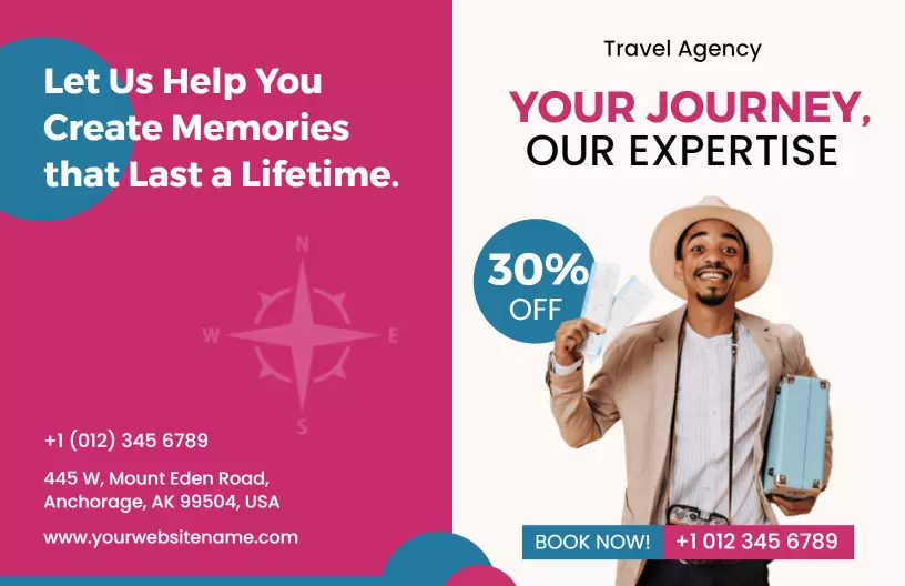 Vibrant Coral Travel Agency Discount Offers and Services Brochure Template
