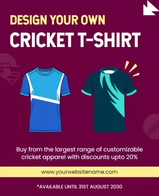 Vibrant Customizable Cricket T-Shirt Design Poster Template