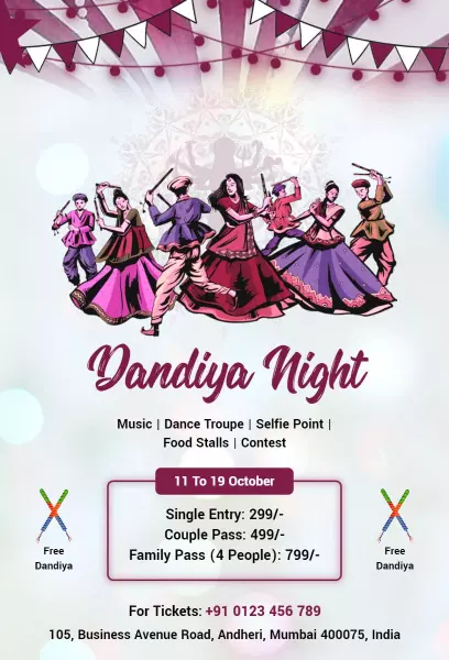 Vibrant Dandiya Night Navaratri Festival Celebration Invitation Template