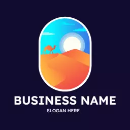 Vibrant Desert Landscape Featuring a Camel and Sun Logo Template