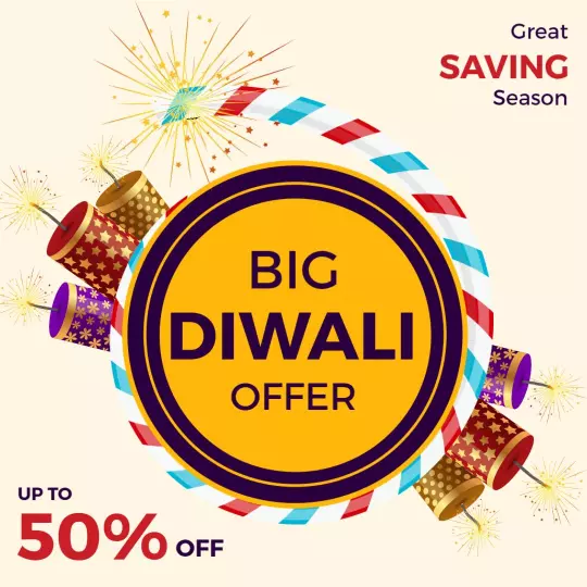 Vibrant Diwali Celebration Big Offer with Fireworks Ad Template