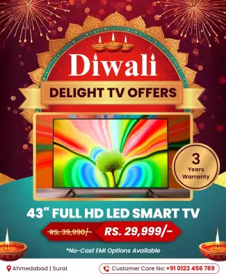 Vibrant Diwali Celebration LED TV Offers Poster Template