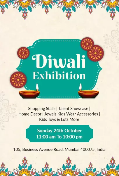 Vibrant Diwali Festival Exhibition Celebration Invitation Template