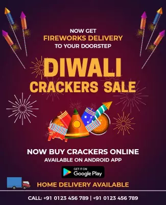 Vibrant Diwali Fireworks Crackers Sale Poster Template