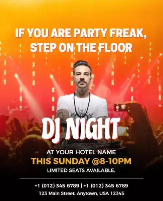 Vibrant DJ Night Party with Neon Lights Poster Template