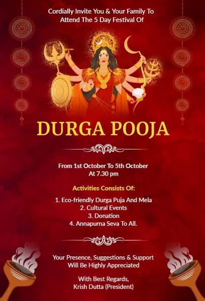 Vibrant Durga Pooja Navaratri Festival Celebration Invitation Template