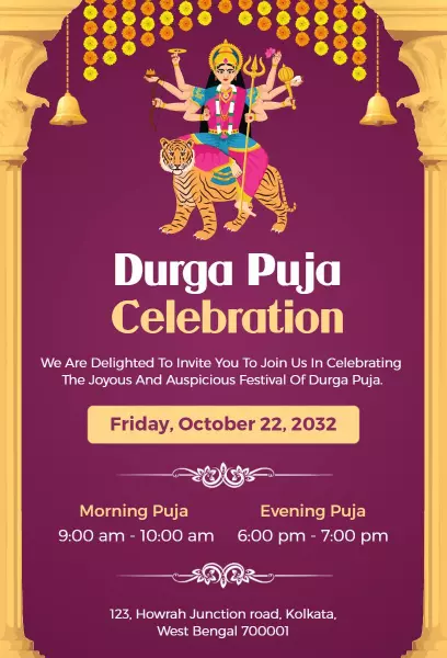 Vibrant Durga Puja Festival Celebration Navaratri Invitation Template