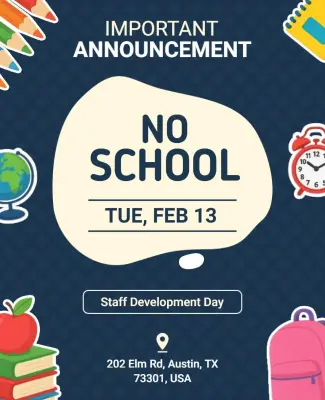 Vibrant Educational No School Staff Development Announcement Flyer Template
