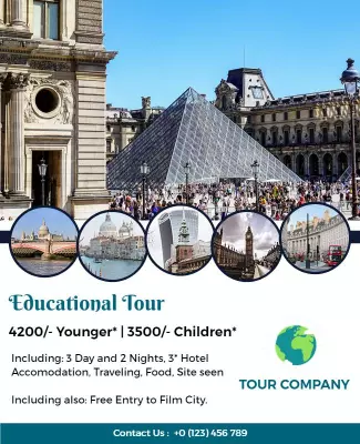 Vibrant Educational Tour Package with City Landmarks Poster Template