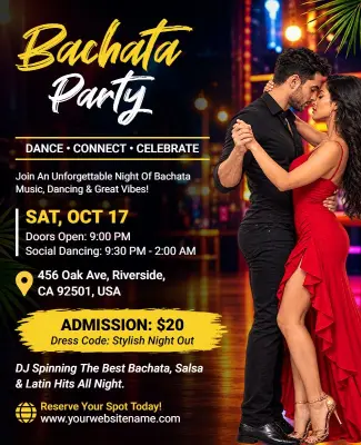 Vibrant Elegance for Bachata Dance Celebration Flyer Template