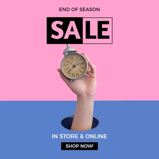 Vibrant End of Season Sale with Clock Promotion Ad Template