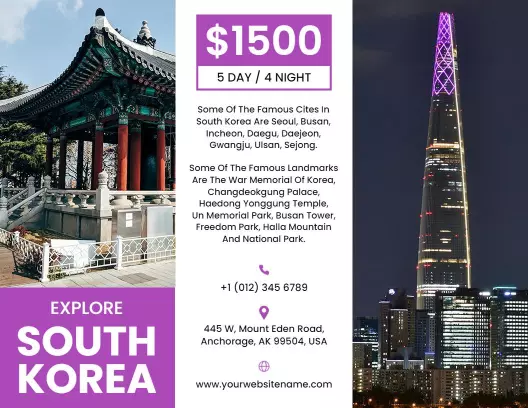Vibrant Explore South Korea Landmark Adventure Tourist Brochure Template