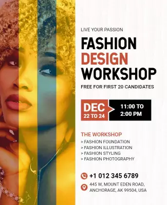 Vibrant Fashion Design Workshop Event Poster Template