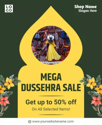 Vibrant Festive Dussera Sale with Colorful Floral Design Poster Template