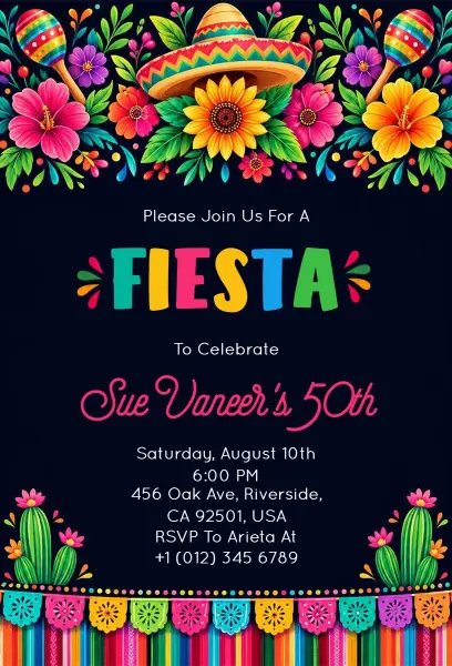 Vibrant Fiesta 50th Birthday Celebration Invitation Template