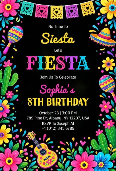 Vibrant Fiesta 8th Birthday Celebration Invitation Template