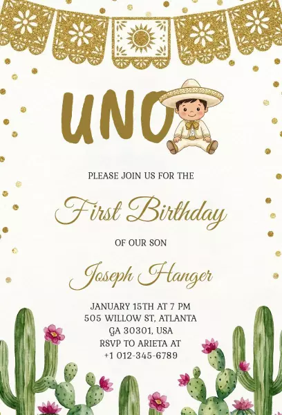 Vibrant Fiesta First Birthday Celebration Invitation Template
