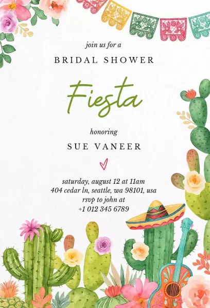 Vibrant Fiesta Floral Bridal Shower Celebration Invitation Template