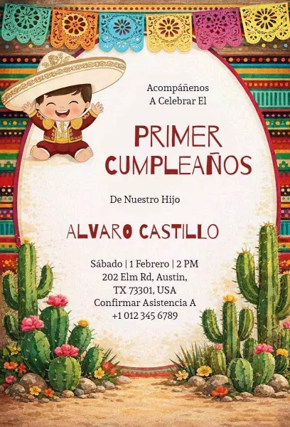 Vibrant First Birthday Fiesta Celebration Invitation Template