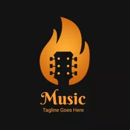 Vibrant Flame Design Incorporating Guitar for Music Logo Template