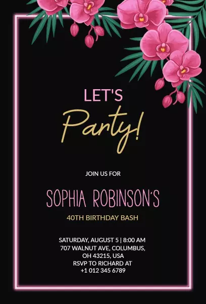 Vibrant Floral 40th Birthday Bash Celebration Invitation Template