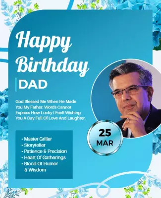 Vibrant Floral Blue Happy Birthday Dad Poster Template